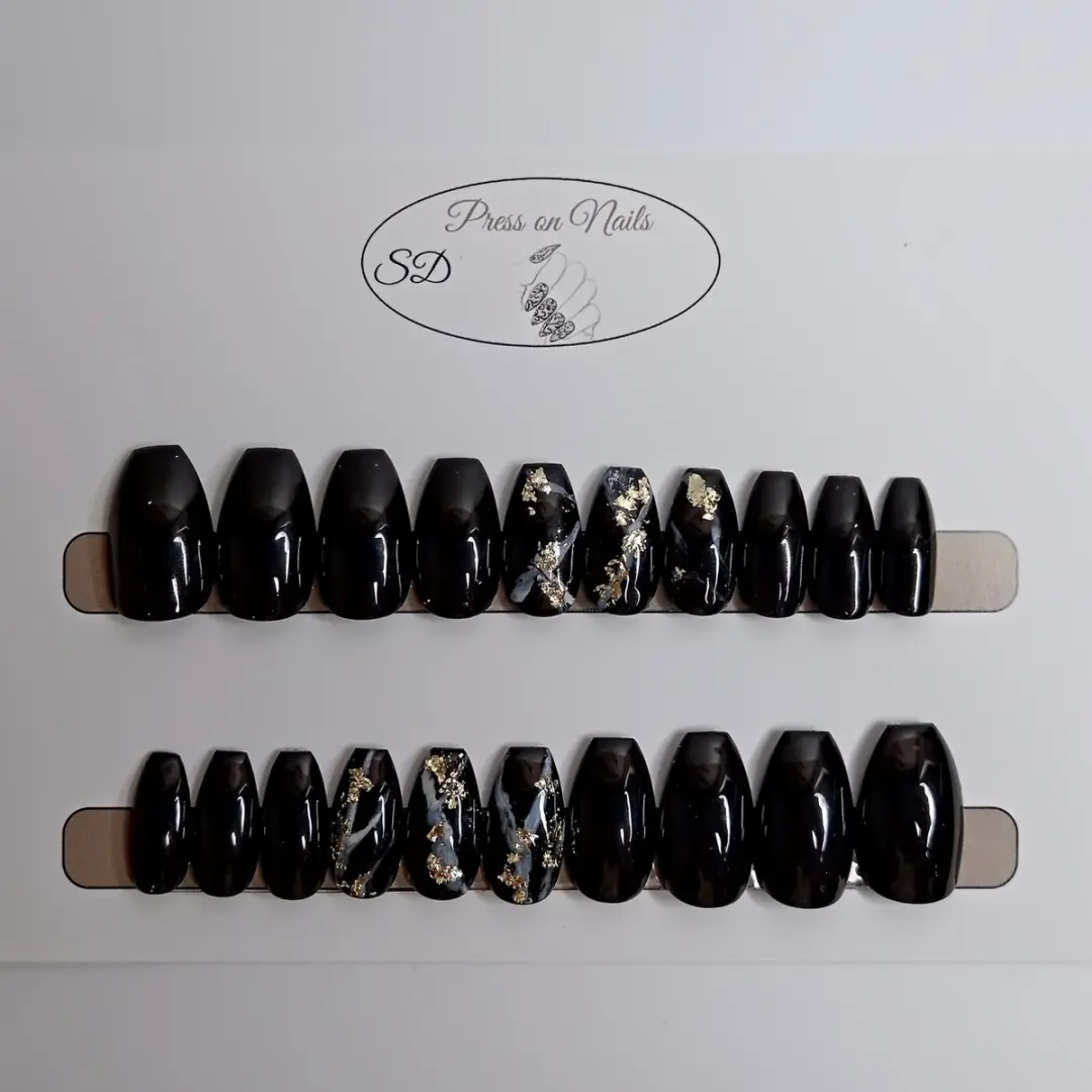 SD Press on Nails B-8 Plaknagels - Zwart Marble - 20 Stuks