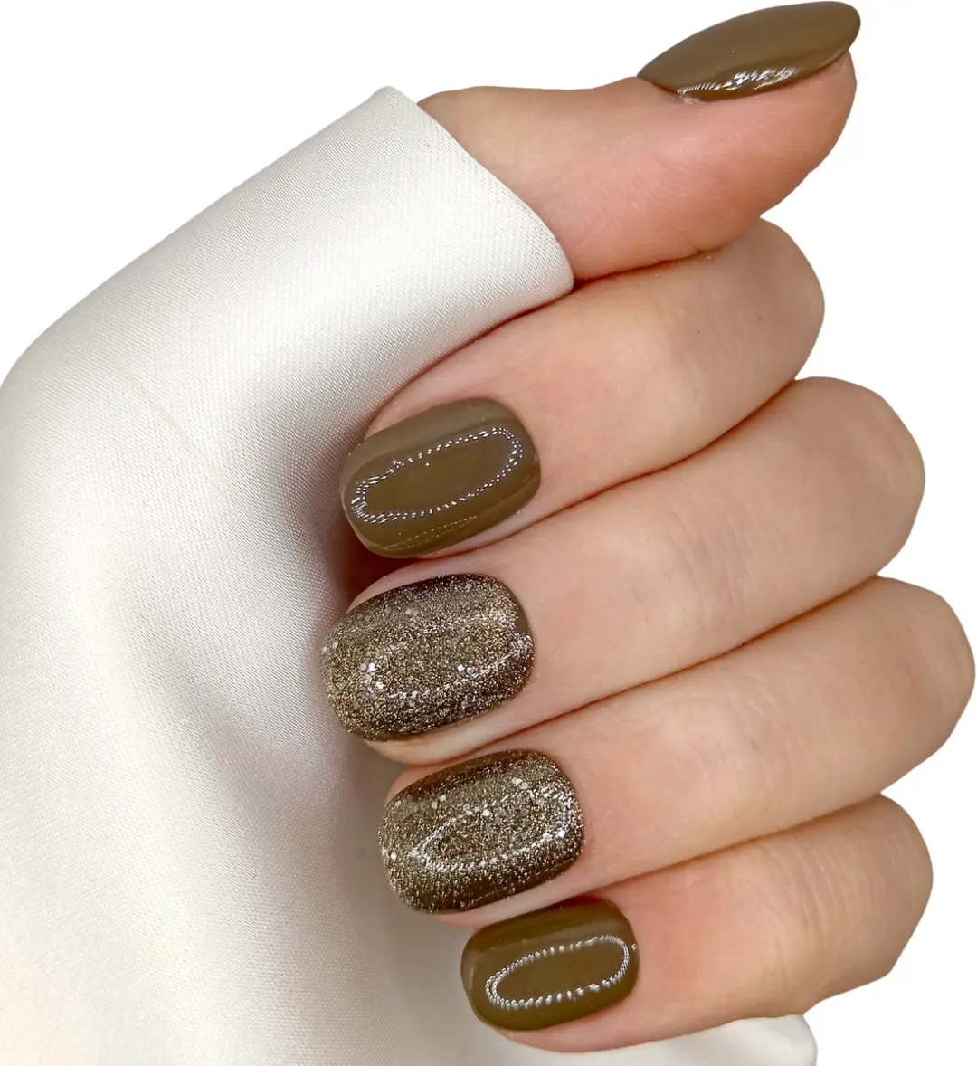 SD Press on Nails B-70 Plaknagels Bruin Glitter