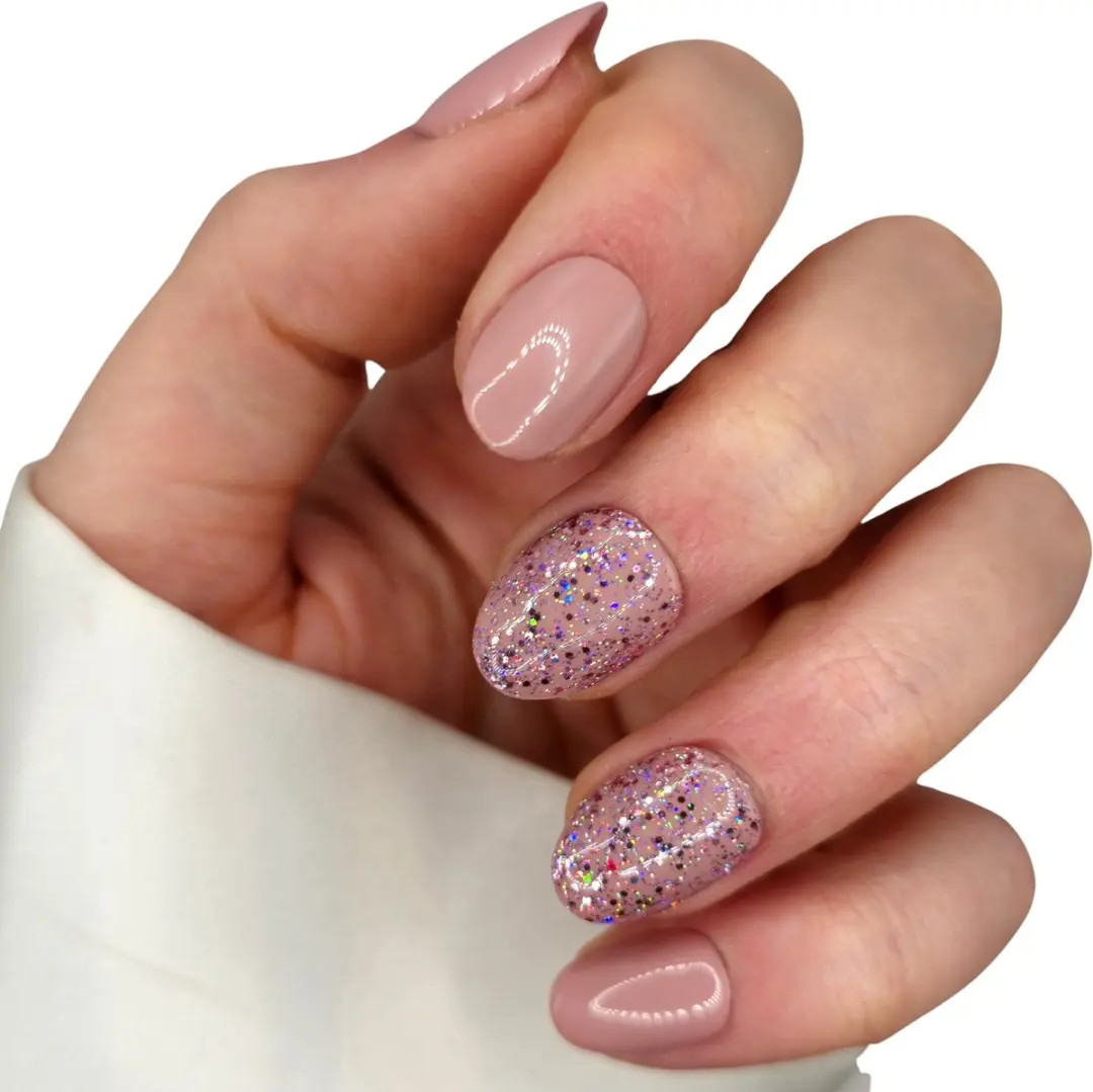 SD Press on Nails B-243 Nude Glitter Kunstnagels - 20 Stuks - XS