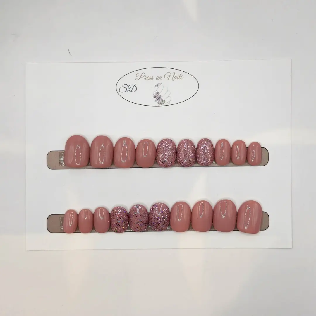 SD Press on Nails B-243 Nude Glitter Kunstnagels - 20 Stuks - XS
