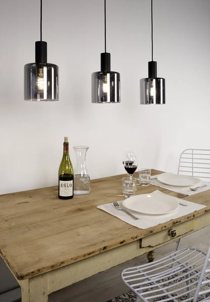 Eglo Gorosiba Hanglamp E27 - 85cm - Rookglas - Zwart - afbeelding 6 van 6