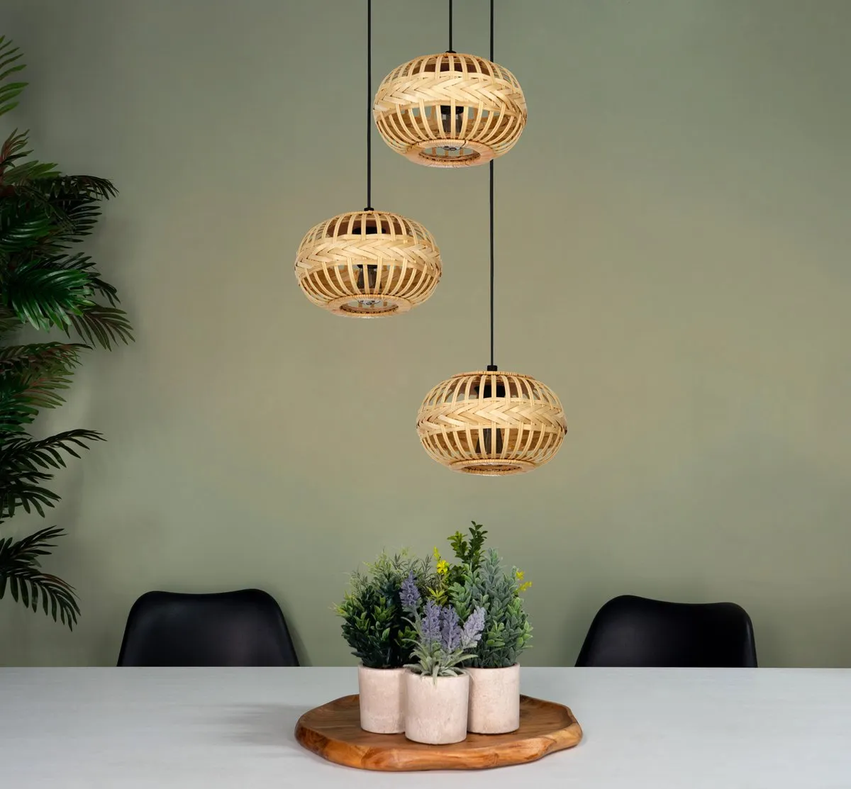 Eglo Amsfield 1 Hanglamp - 3 Lichtpunten - Ø48cm - Zwart/Hout
