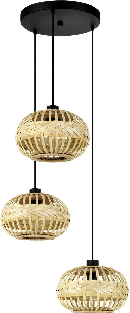 Eglo Amsfield 1 Hanglamp - 3 Lichtpunten - Ø48cm - Zwart/Hout