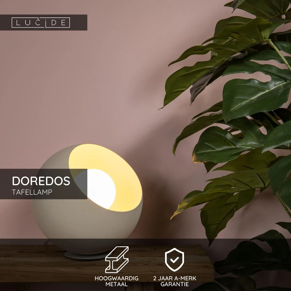 Lucide Doredos Tafellamp Ø20cm - Beige