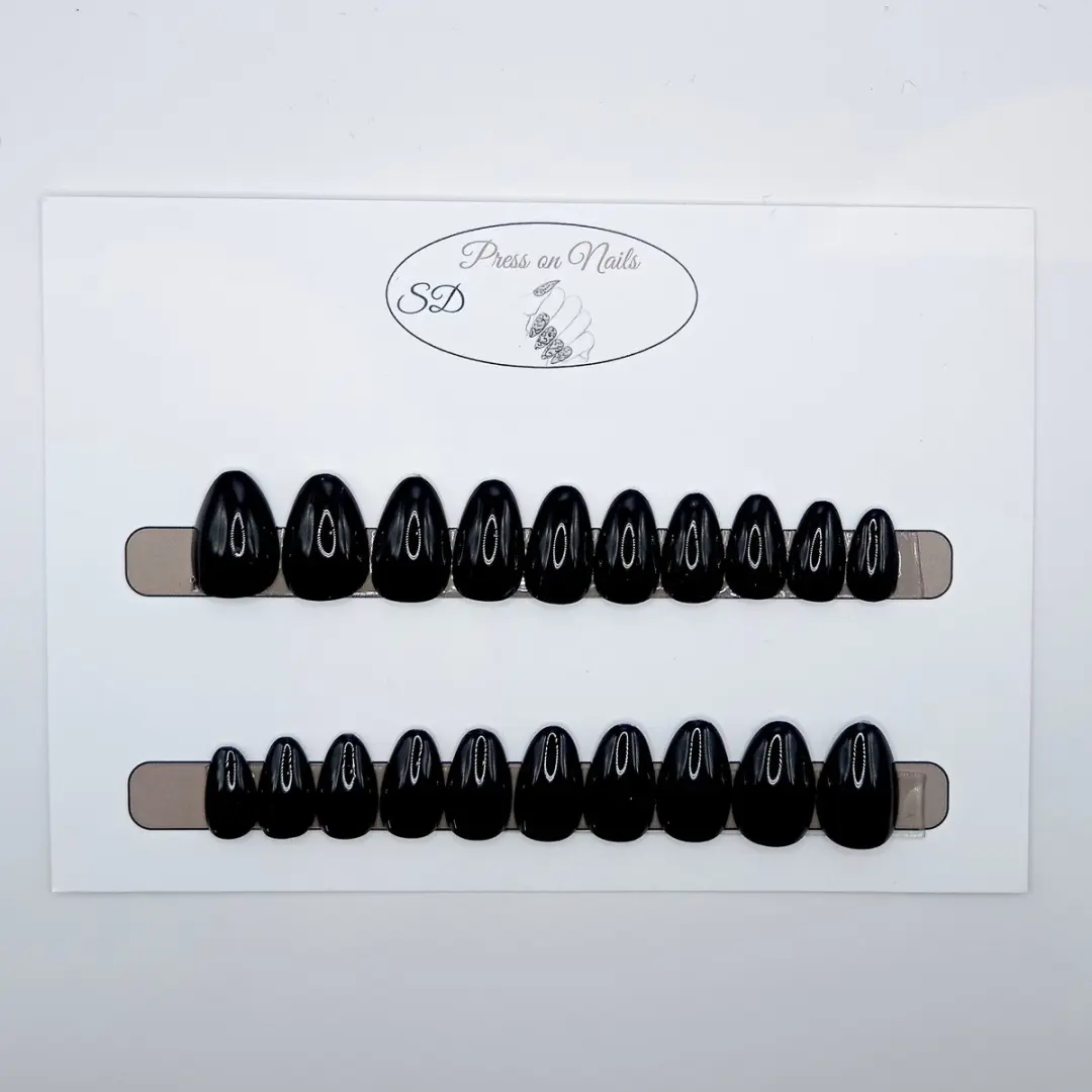 SD Press on Nails B-152 XS Stiletto Kunstnagels - 20 Stuks - Zwart Glans