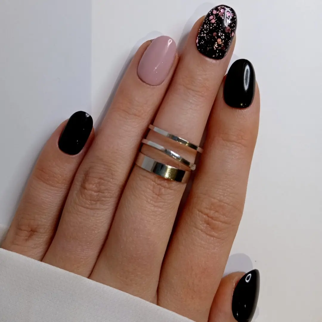 SD Press on Nails B111 Plaknagels - Zwart Roze Glitter - 20 Stuks