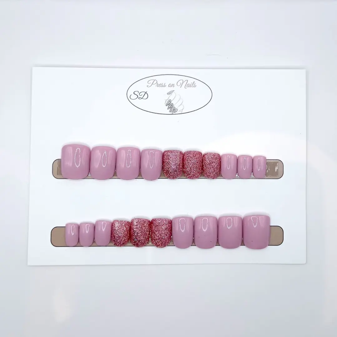 SD Press on Nails B-3 Nagelset 20 Stuks - Nude Roze met Glitter