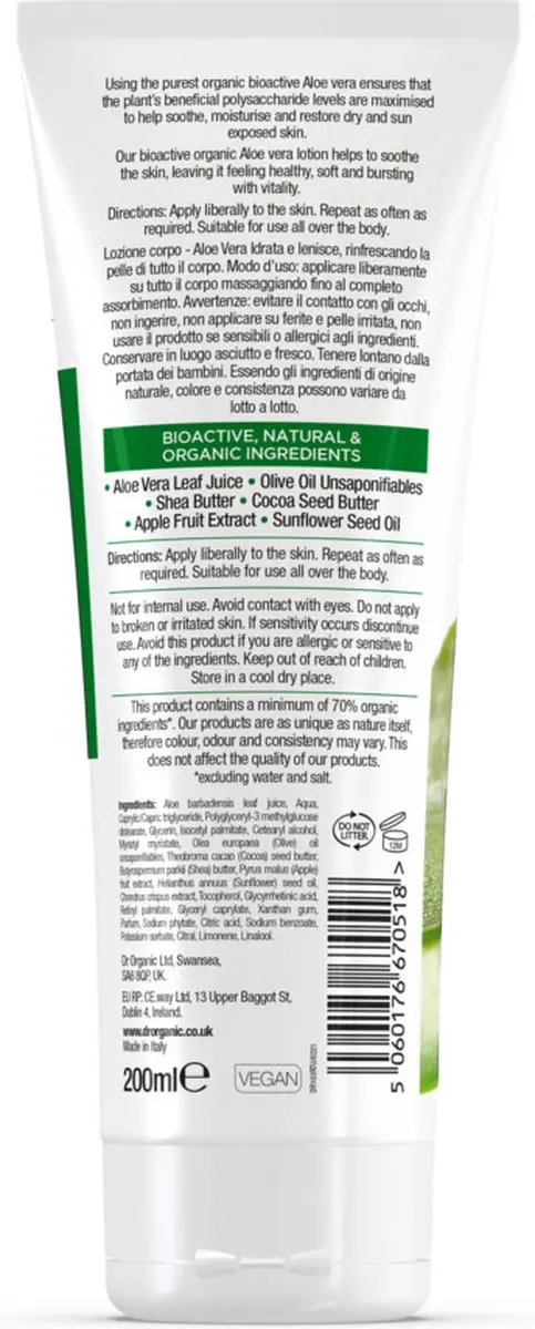 Dr. Organic Aloe Vera Huidlotion 200ml - 6 Stuks