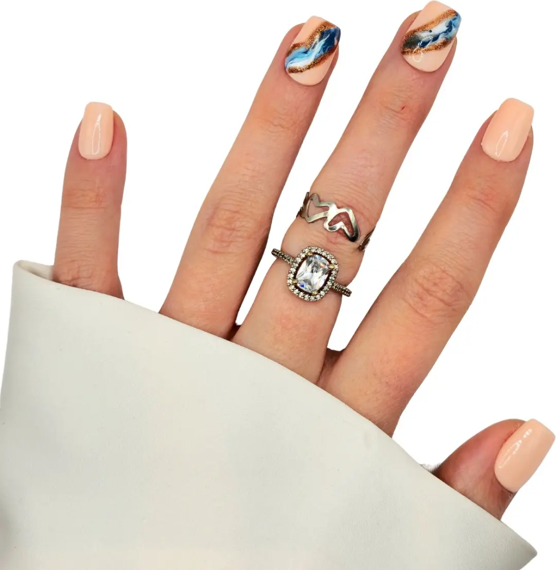 SD Press on Nails B-264 Plaknagels - 20 Stuks - Nude Blauw Marmer - XS Coffin