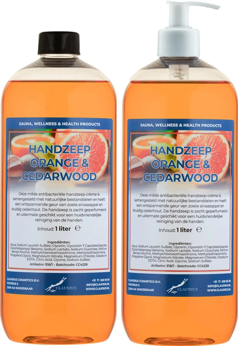 Splashbox Cosmetics Handzeep Sweet Orange & Cedarwood 2 Liter - Set van 2