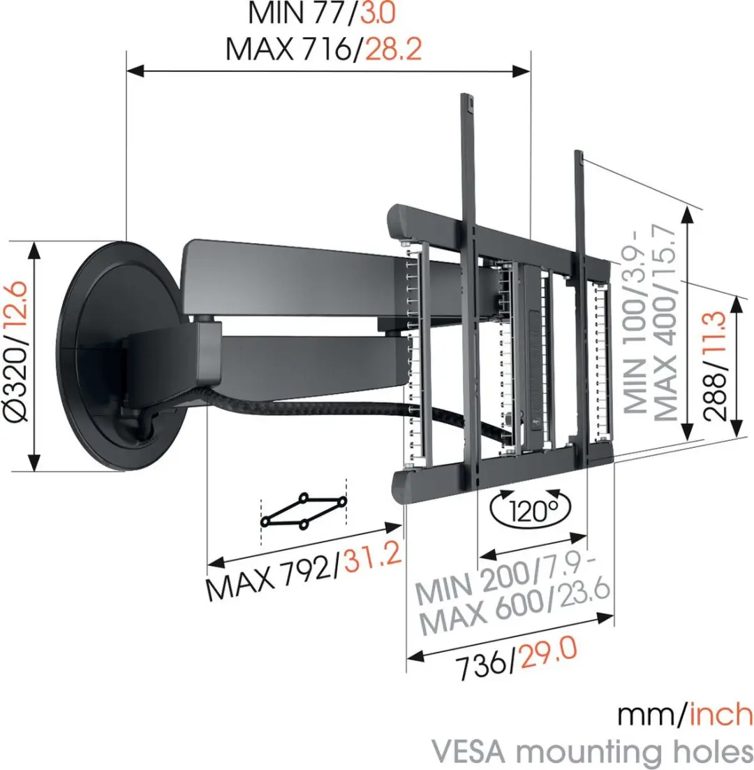 Vogel's SIGNATURE TVM 7655 Draaibare TV-Beugel 40-77" - 35kg - Zwart