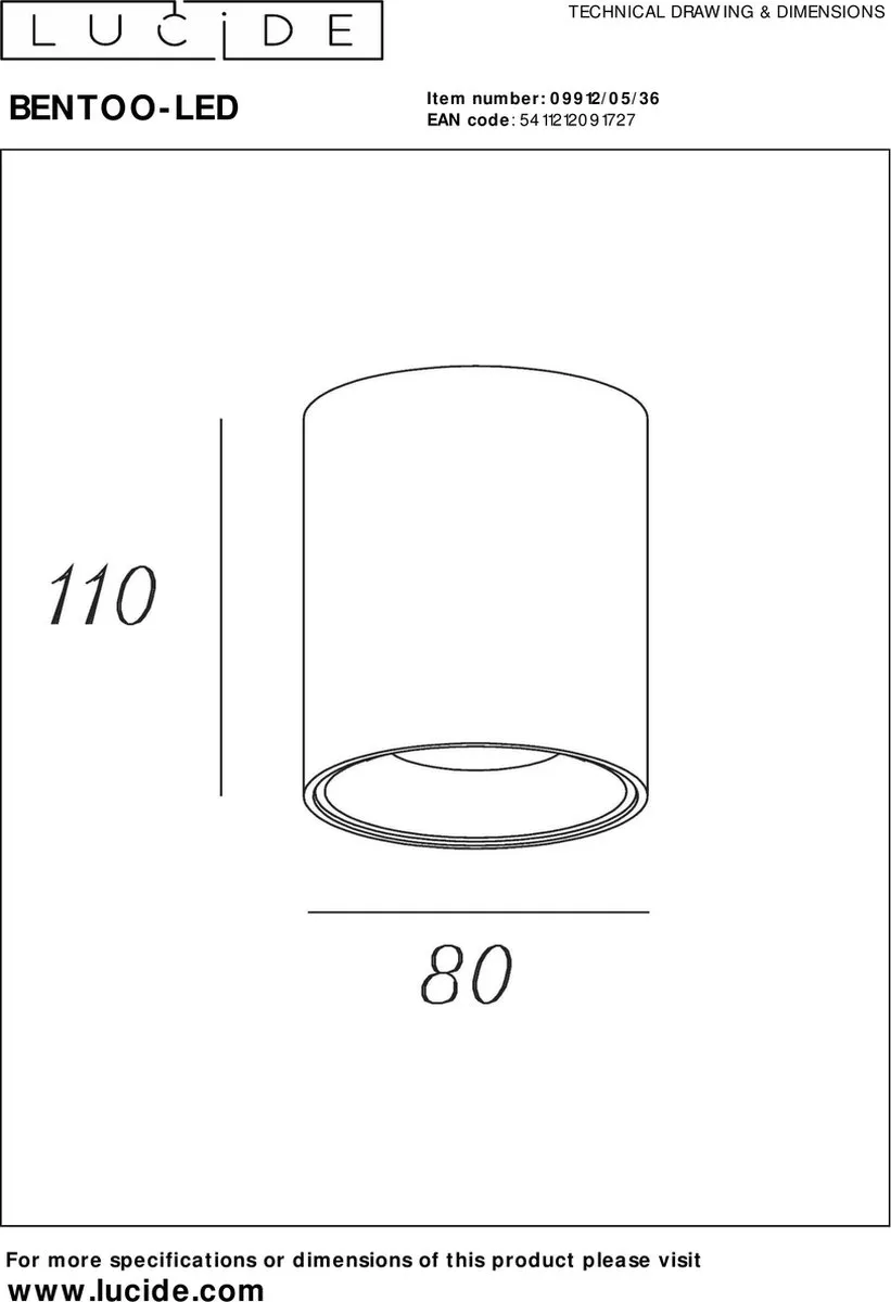 Lucide BENTOO-LED Plafondspot Ø8cm - Grijs