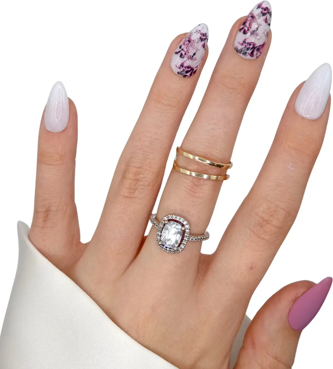 SD Press on Nails B-179 Plaknagels Stiletto Wit/Mauve - 20 Stuks