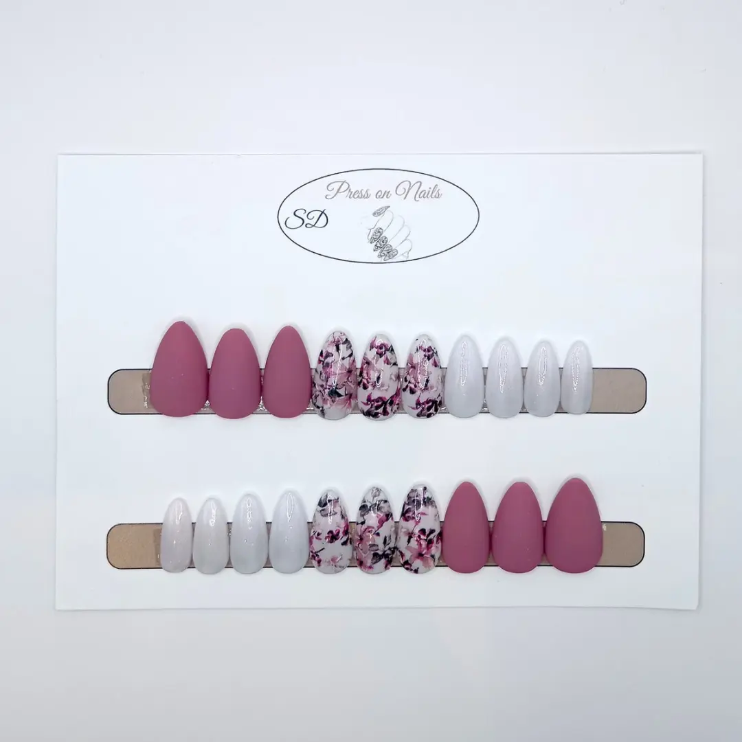 SD Press on Nails B-179 Plaknagels Stiletto Wit/Mauve - 20 Stuks
