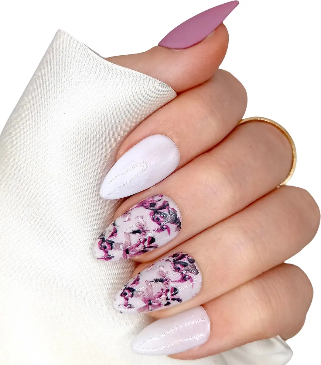 SD Press on Nails B-179 Plaknagels Stiletto Wit/Mauve