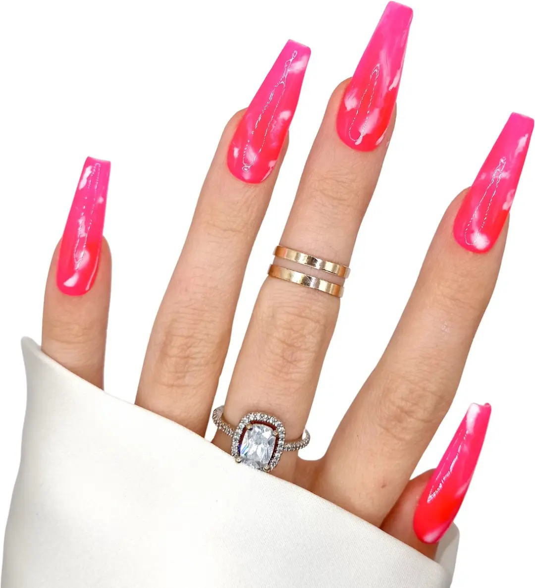 SD Press on Nails B-224 XL Coffin Roze Marble Nagels - 20 Stuks