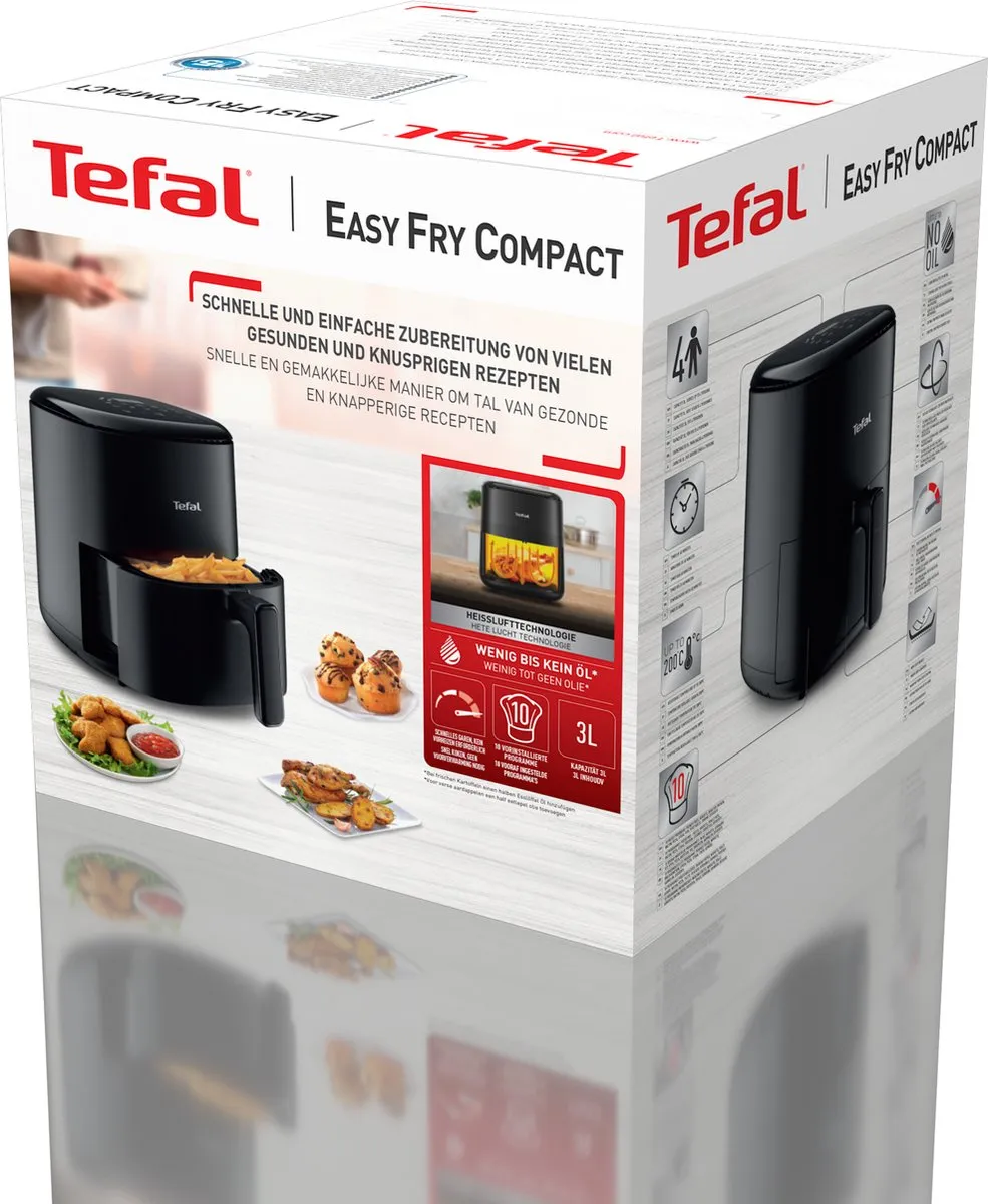 Tefal Easy Fry Compact EY1458 - Airfryer - 3L - 1300W - Compact Design - Zwart