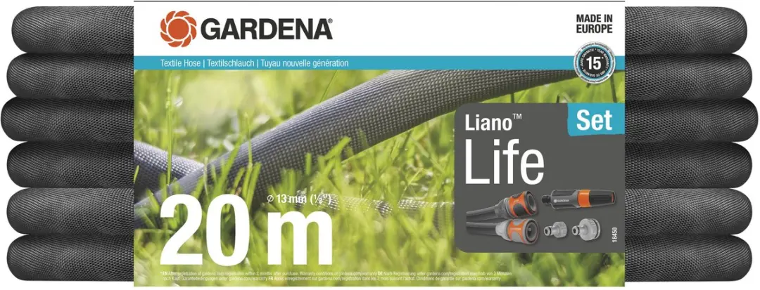 Gardena Liano Textielslang 20m - Set met reinigingsspuit