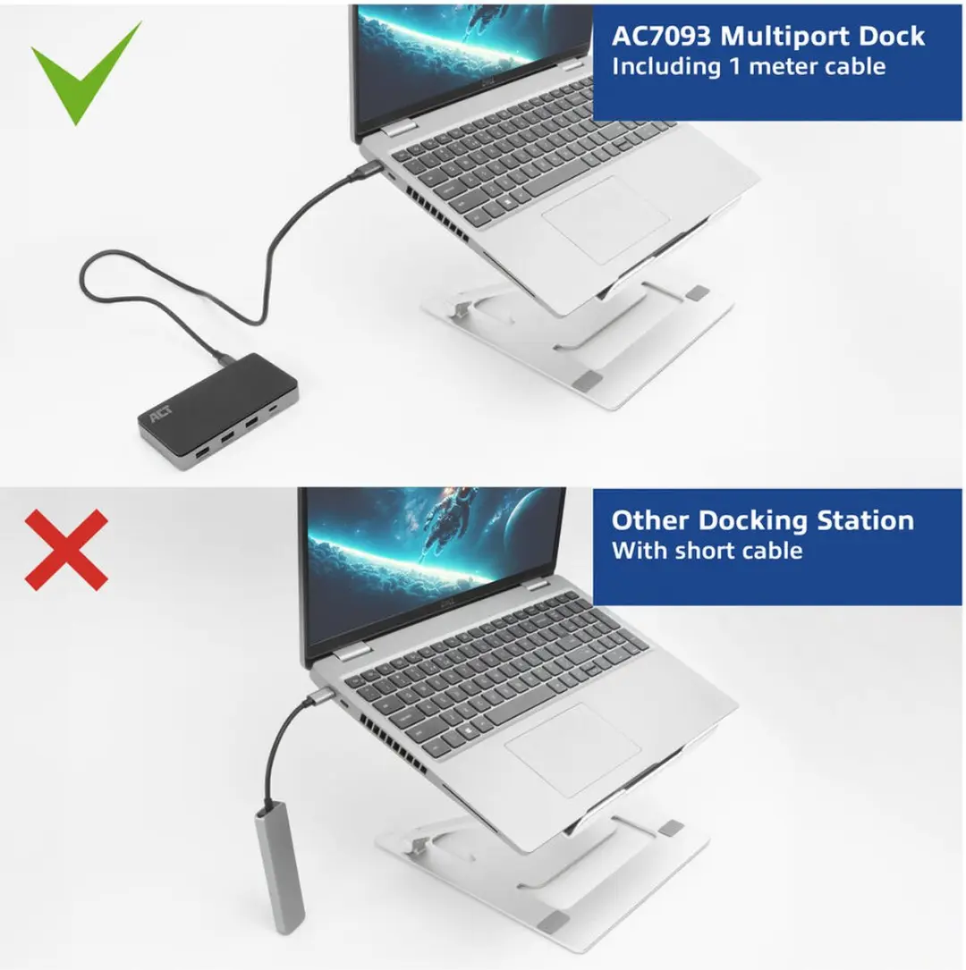 ACT AC7093 USB-C Dockingstation 4K - 2x HDMI, Ethernet, 3x USB-A, PD