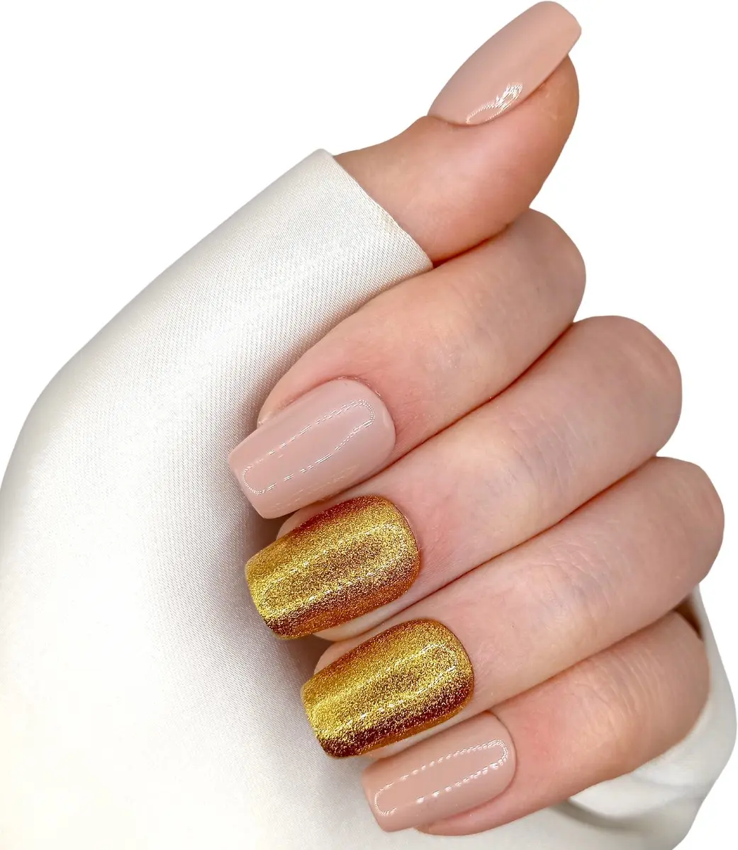 SD Press on Nails B-128 Nude Goud Plaknagels