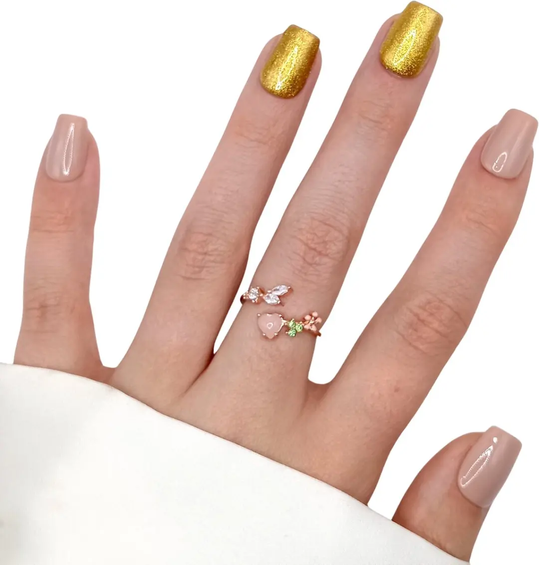 SD Press on Nails B-128 Nude Goud Plaknagels - 20 Stuks - XS Coffin