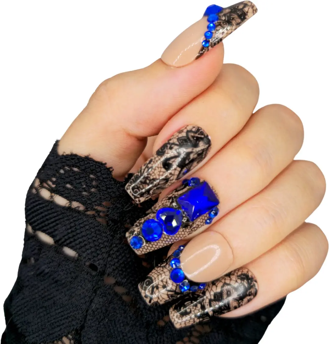 SD Press on Nails No 51 Royals Blauw - 20 Stuks - Coffin Tips