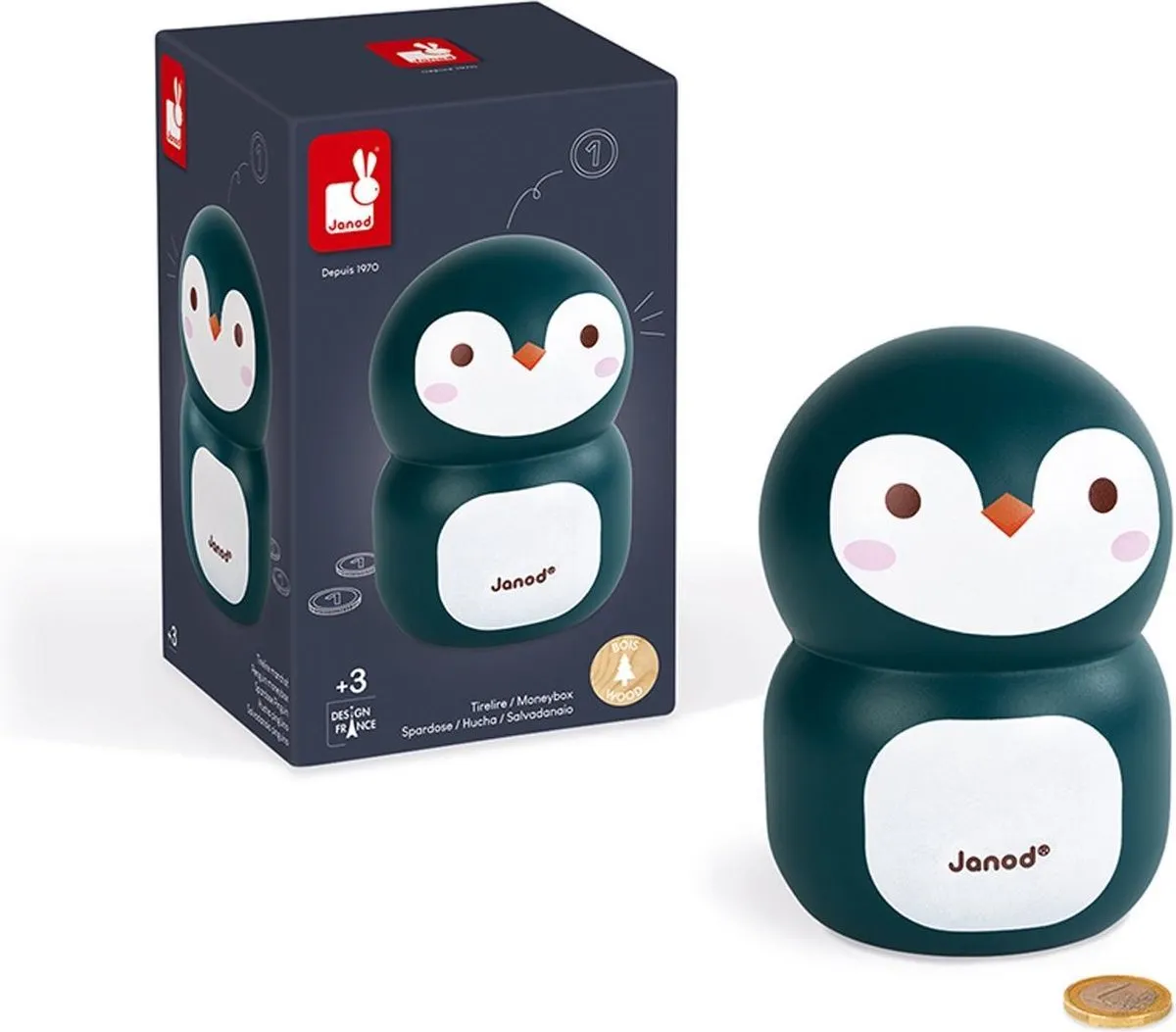 Janod Pinguïn Houten Spaarpot
