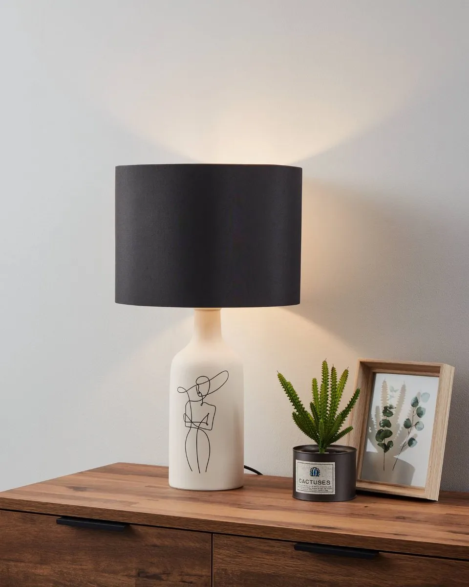 Eglo Vinoza Tafellamp E27 - Keramiek - Ø30cm - Wit/Zwart - afbeelding 6 van 6