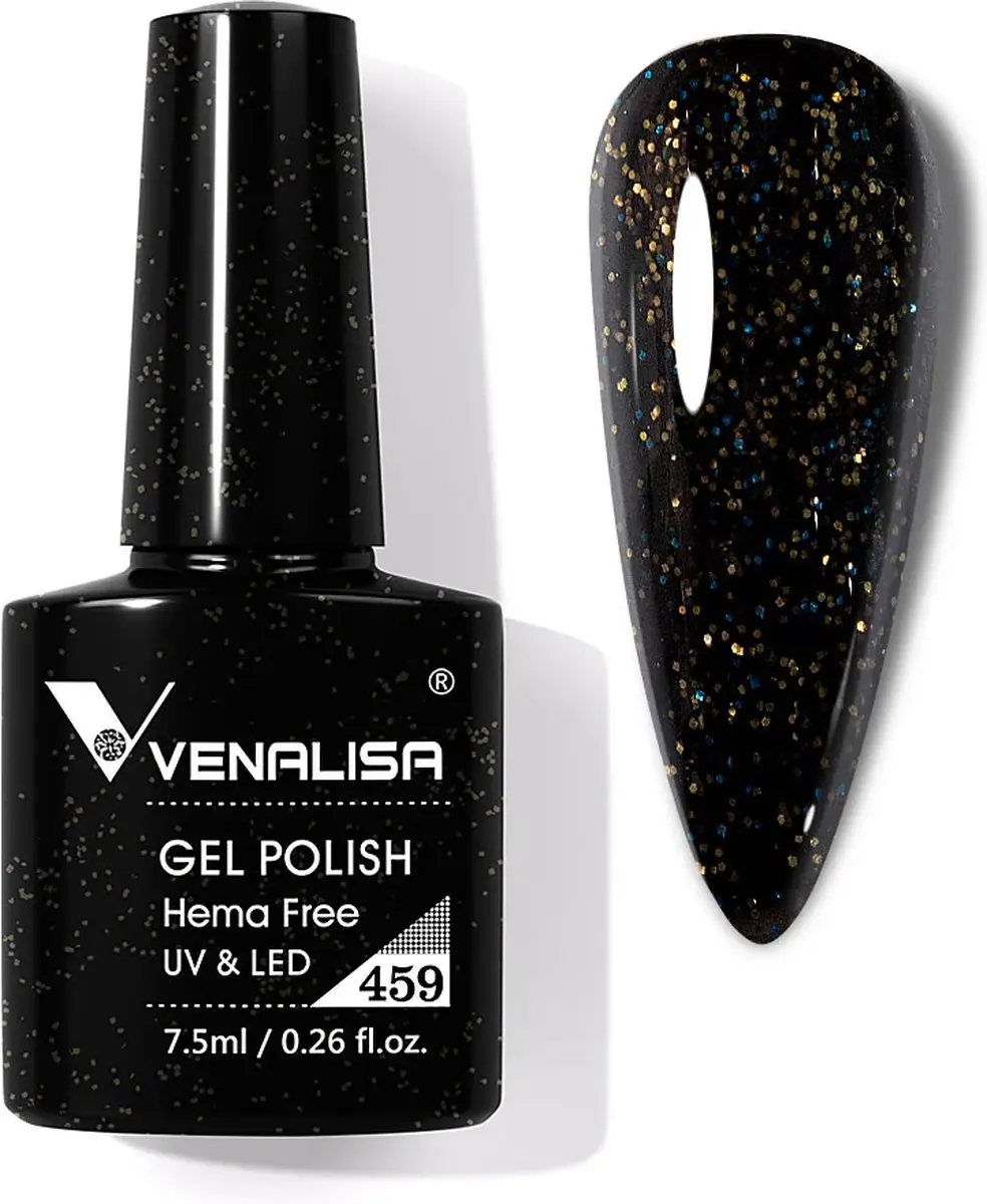 Venalisa UV Gellak Zwart Glitter 7.5ml