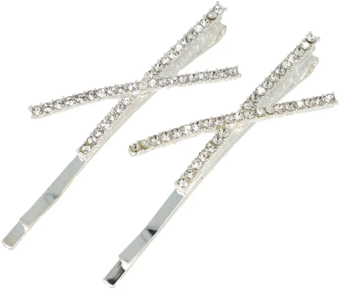 Haarsoires Schuifspeldjes 6cm Zilver - Strass - Set van 2