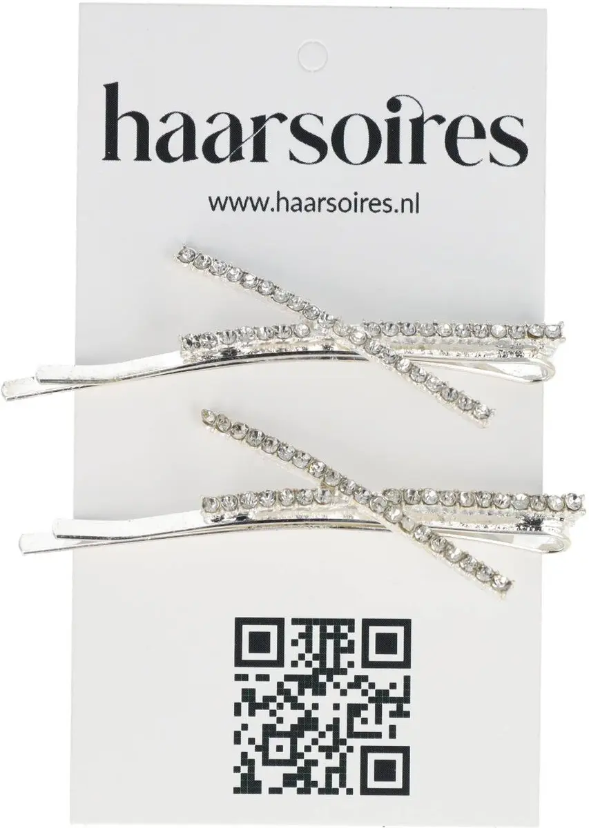 Haarsoires Schuifspeldjes 6cm Zilver - Strass - Set van 2