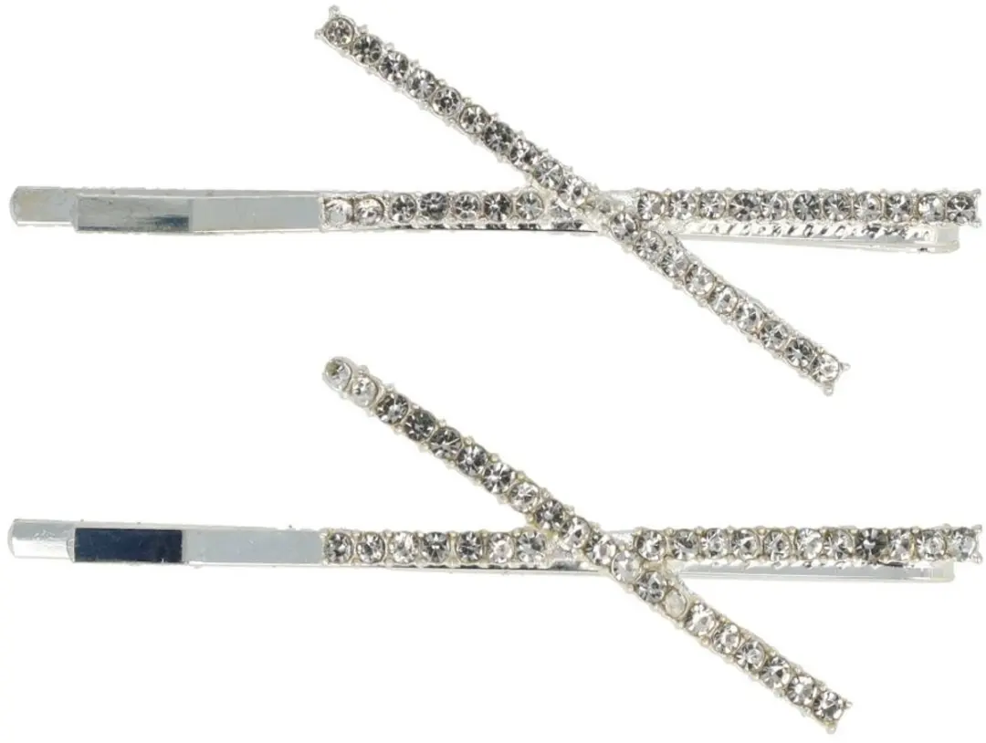 Haarsoires Schuifspeldjes 6cm Zilver - Strass - Set van 2