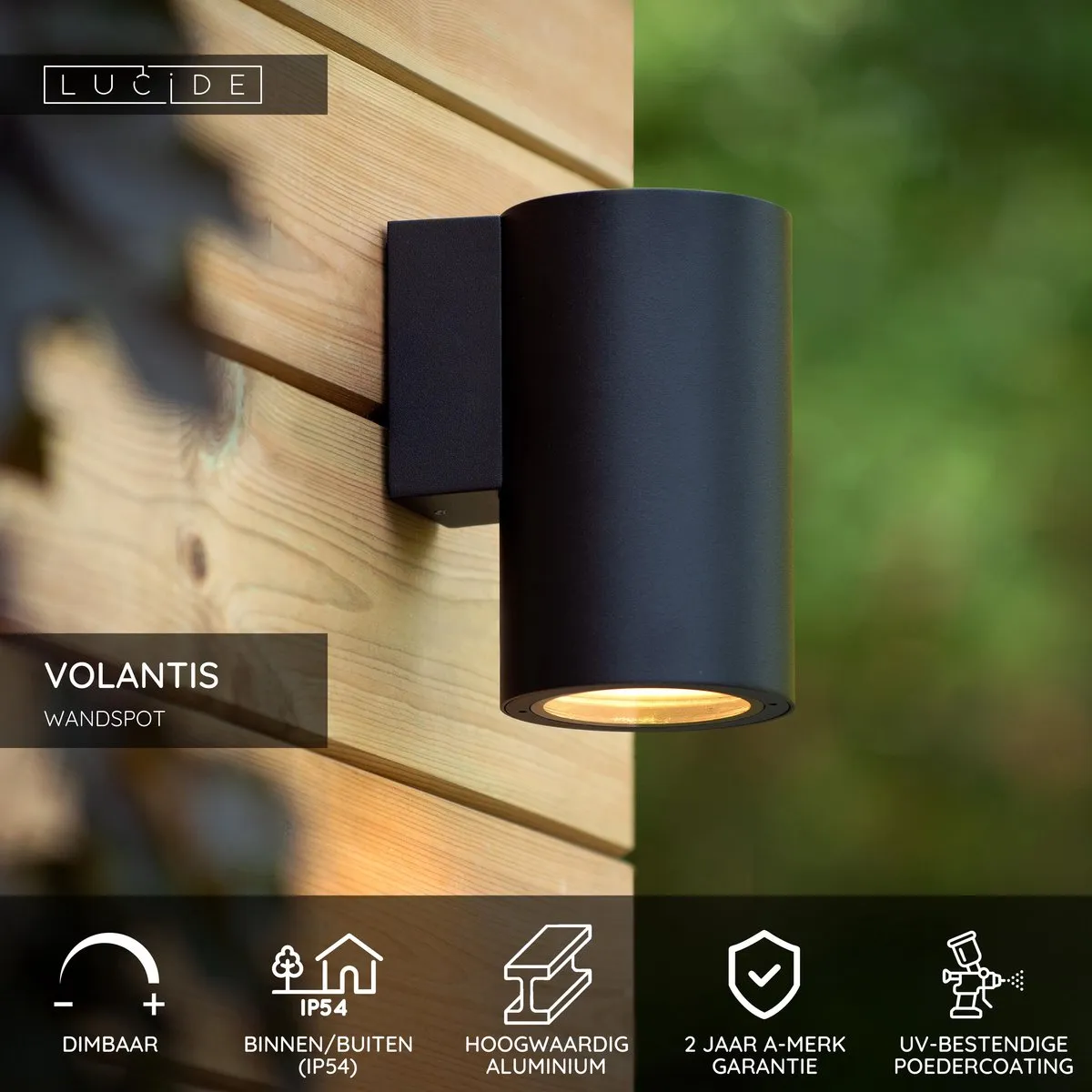 Lucide Volantis Wandspot E27 IP54 - Zwart