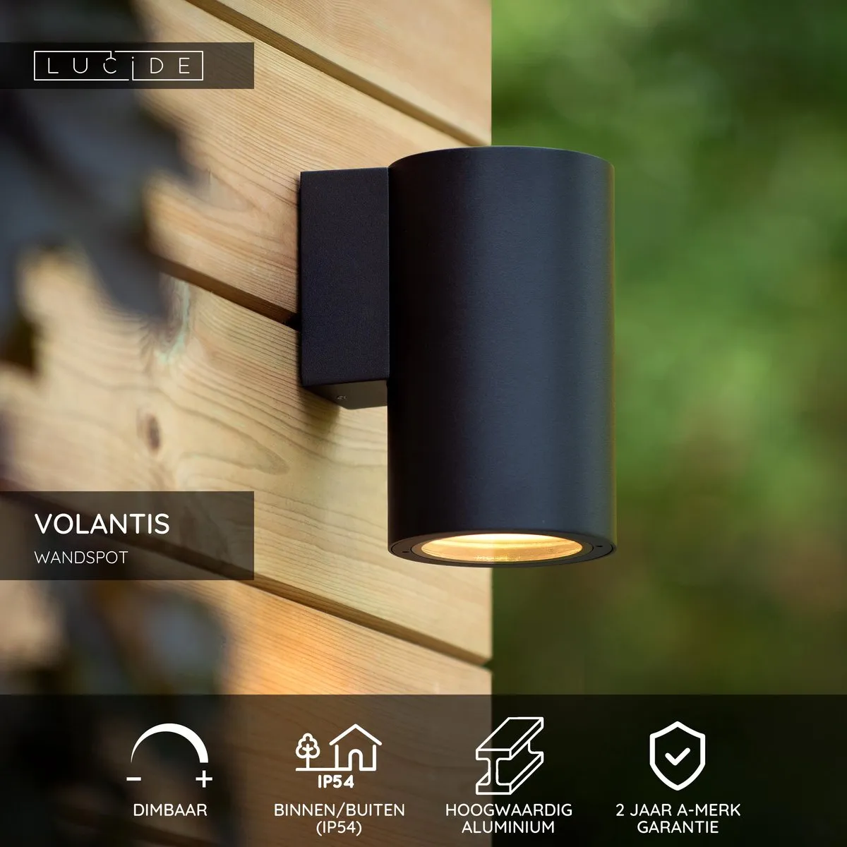 Lucide Volantis Wandspot E27 IP54 - Zwart