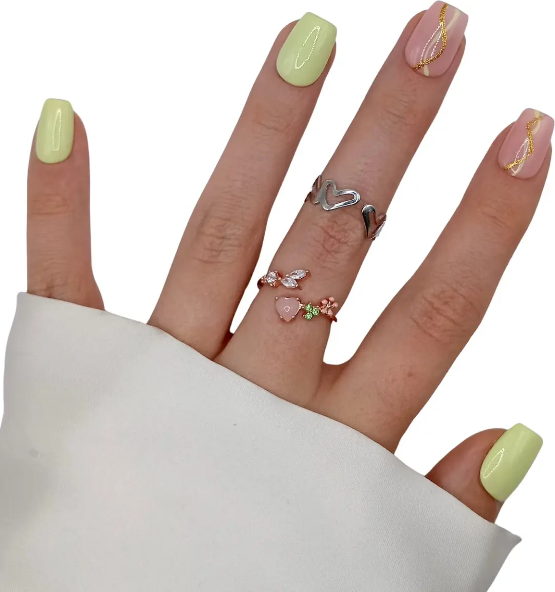 SD Press on Nails B-125 Pastel Geelgroen Nagelset - XS Coffin Nepnagels