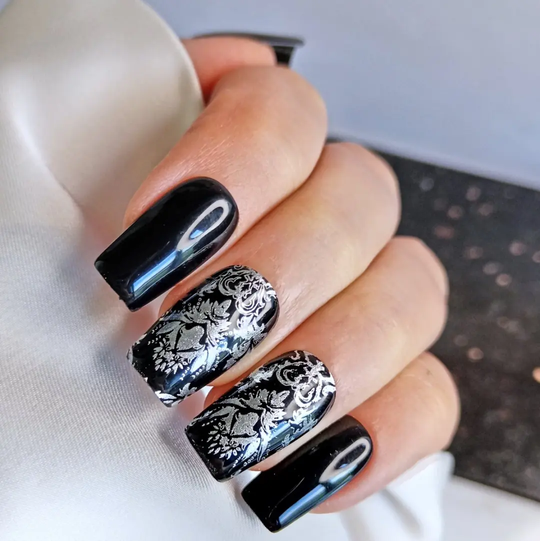SD Press on Nails No. 39 Chemical Romance Nagels - M - Zwart met zilver - 20 Stuks