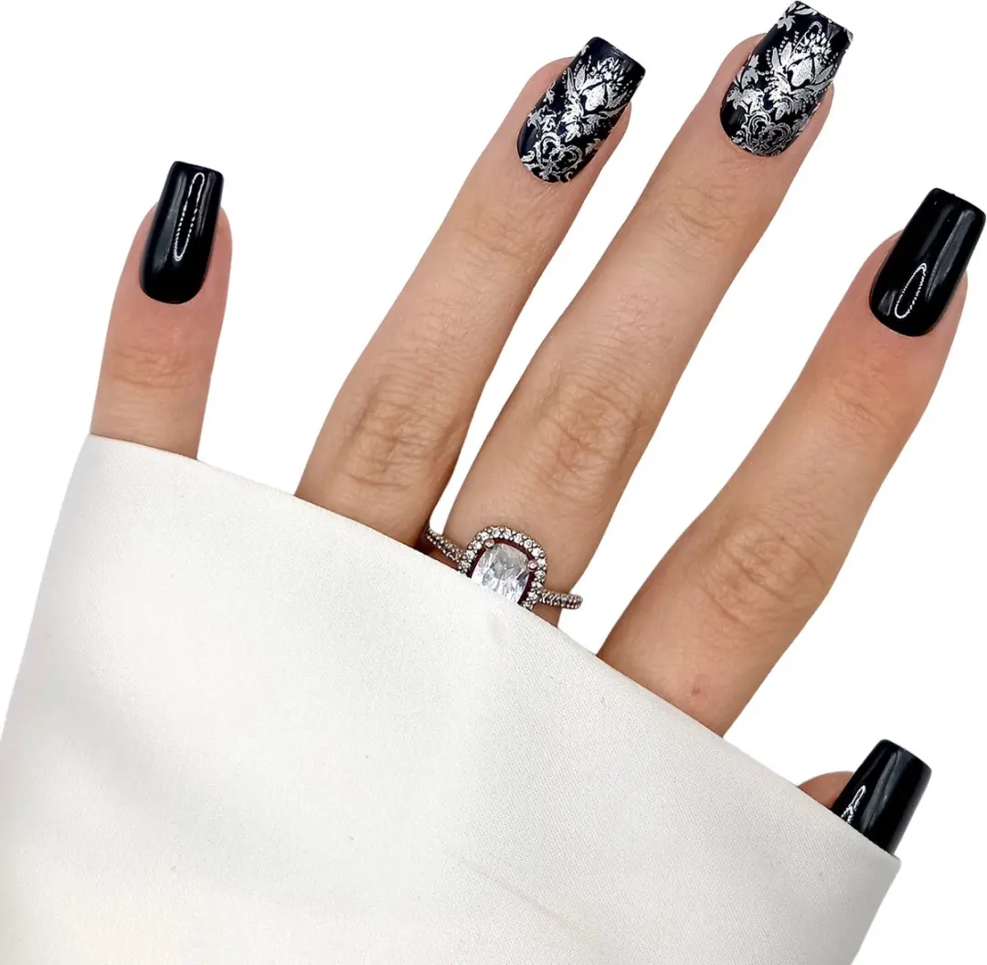 SD Press on Nails No. 39 Chemical Romance Nagels - M - Zwart met zilver - 20 Stuks