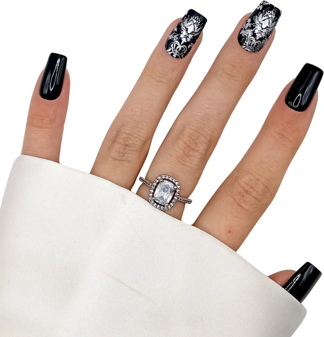 SD Press on Nails No. 39 Chemical Romance Nagels - M - Zwart met zilver - 20 Stuks