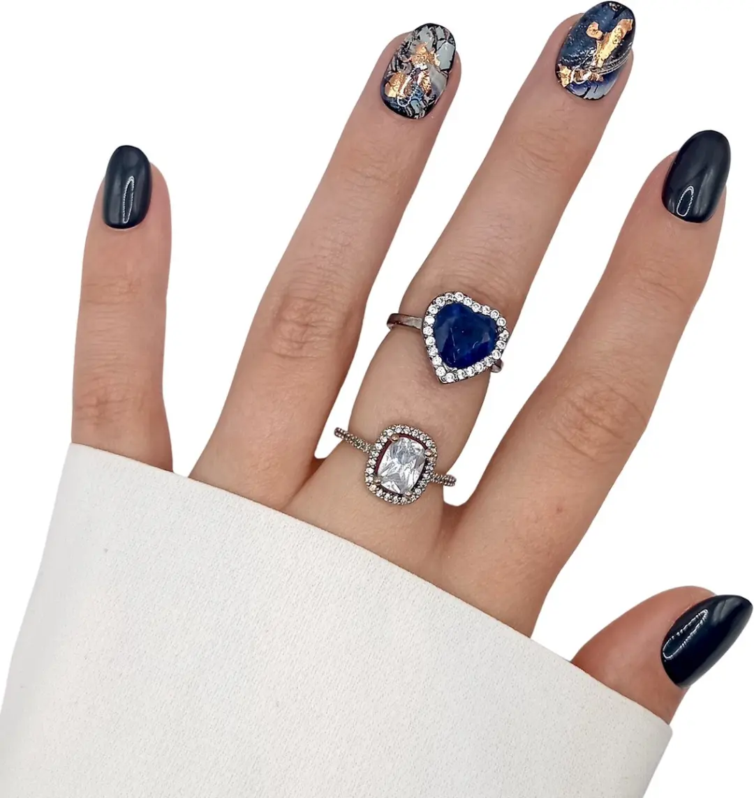 SD Press on Nails B122 Plaknagels - 20 Stuks - Zwart Blauw Marble - XS