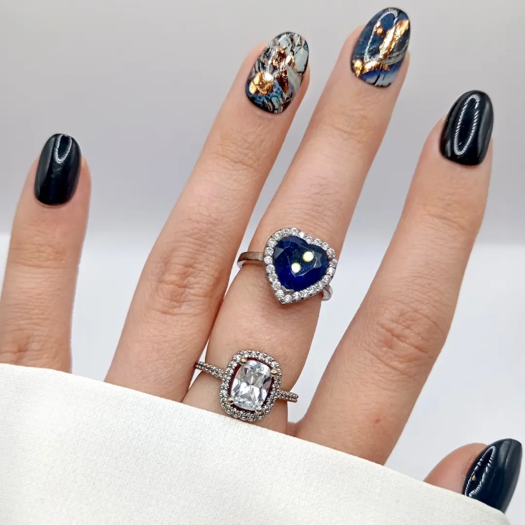 SD Press on Nails B122 Plaknagels - 20 Stuks - Zwart Blauw Marble - XS