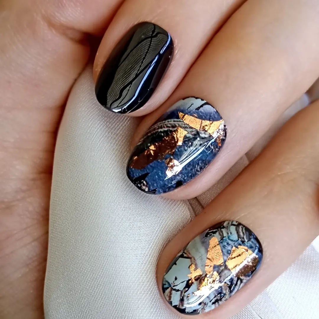 SD Press on Nails B122 Plaknagels - 20 Stuks - Zwart Blauw Marble - XS - afbeelding 6 van 6