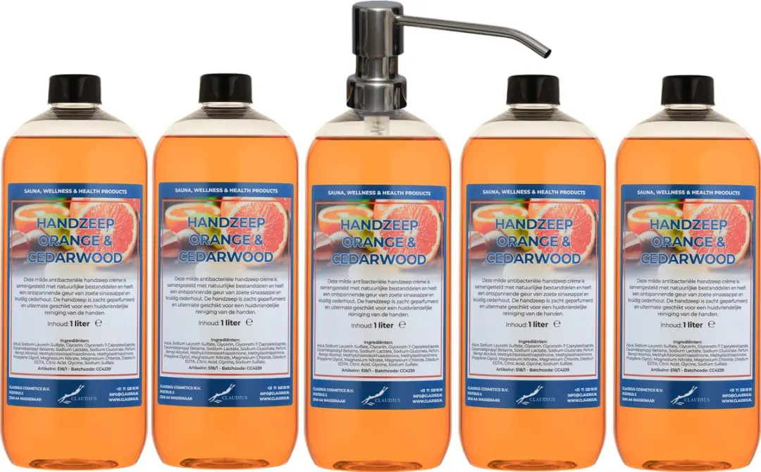 Splashbox Cosmetics Handzeep Sweet Orange & Cedarwood 1L - 5 Stuks