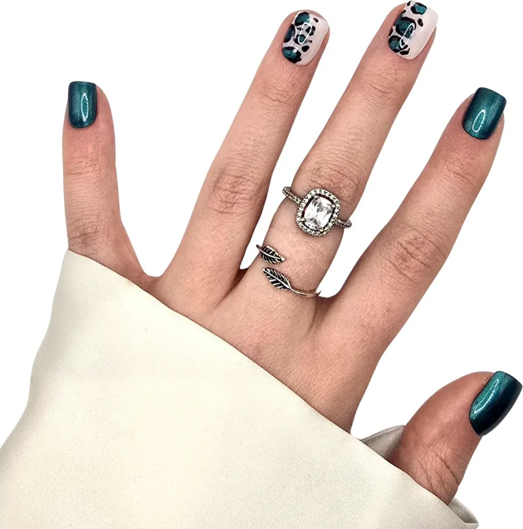 SD Press on Nails B255 Plaknagels - Groenblauw Leopard - 20 Stuks