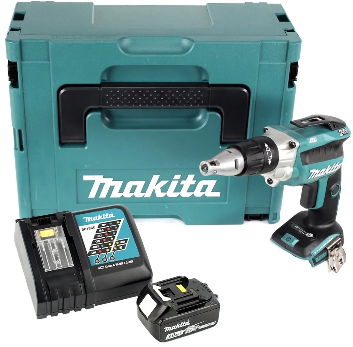 Makita DFS250RF1J Droge montagebouwschroevendraaier 18V - 1x 3.0Ah accu + lader