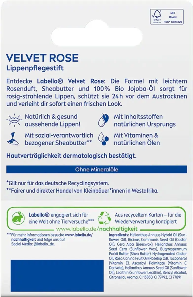Labello Velvet Rose Lippenbalsem 4.8ml - Roze