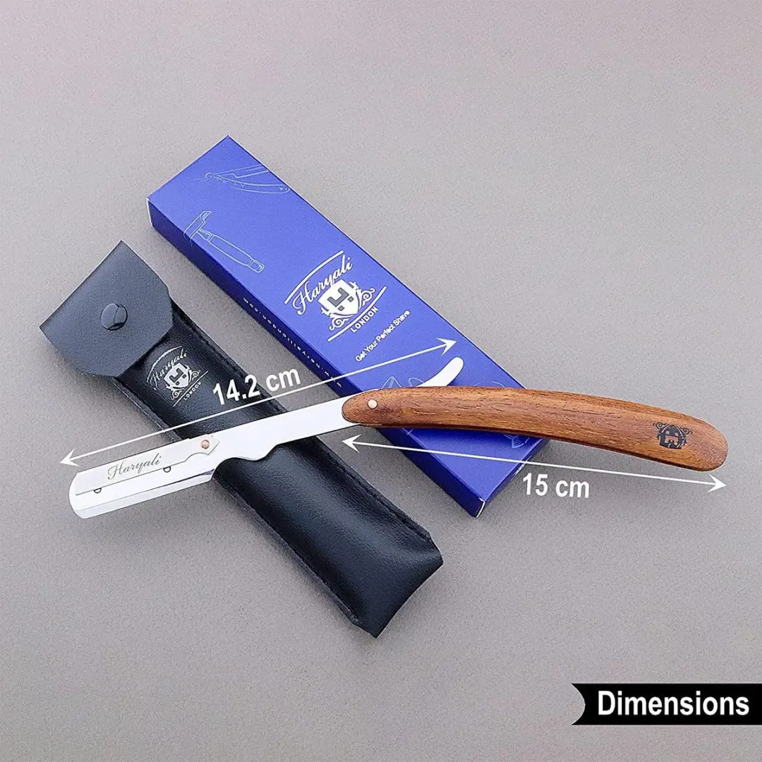 Haryali London Cut Throat Scheerset 3-delig - Houten Standaard
