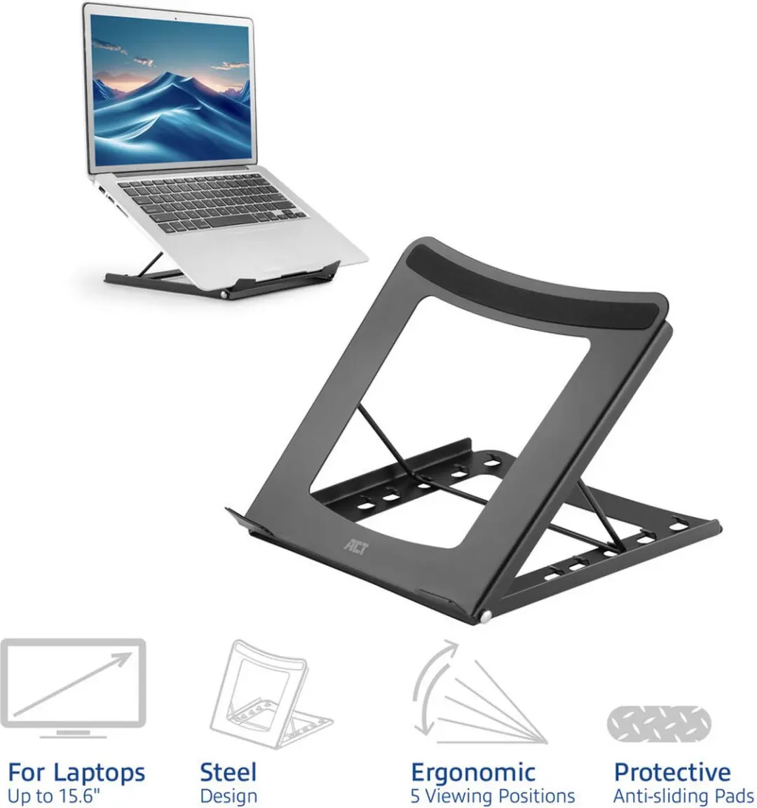 ACT AC8145 Laptopstandaard - Inklapbaar 13-15.6" - Zwart