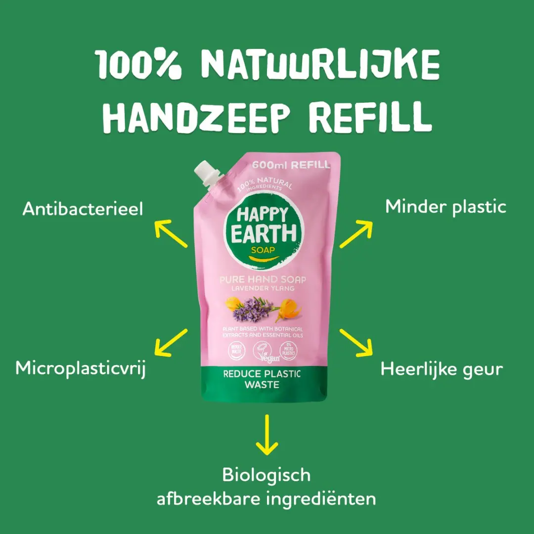 Happy Earth Handzeep Navulling Lavender Ylang 6x600ml
