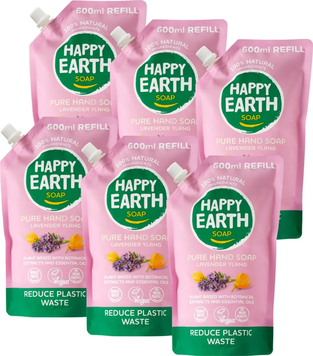 Happy Earth Handzeep Navulling Lavender Ylang 6x600ml