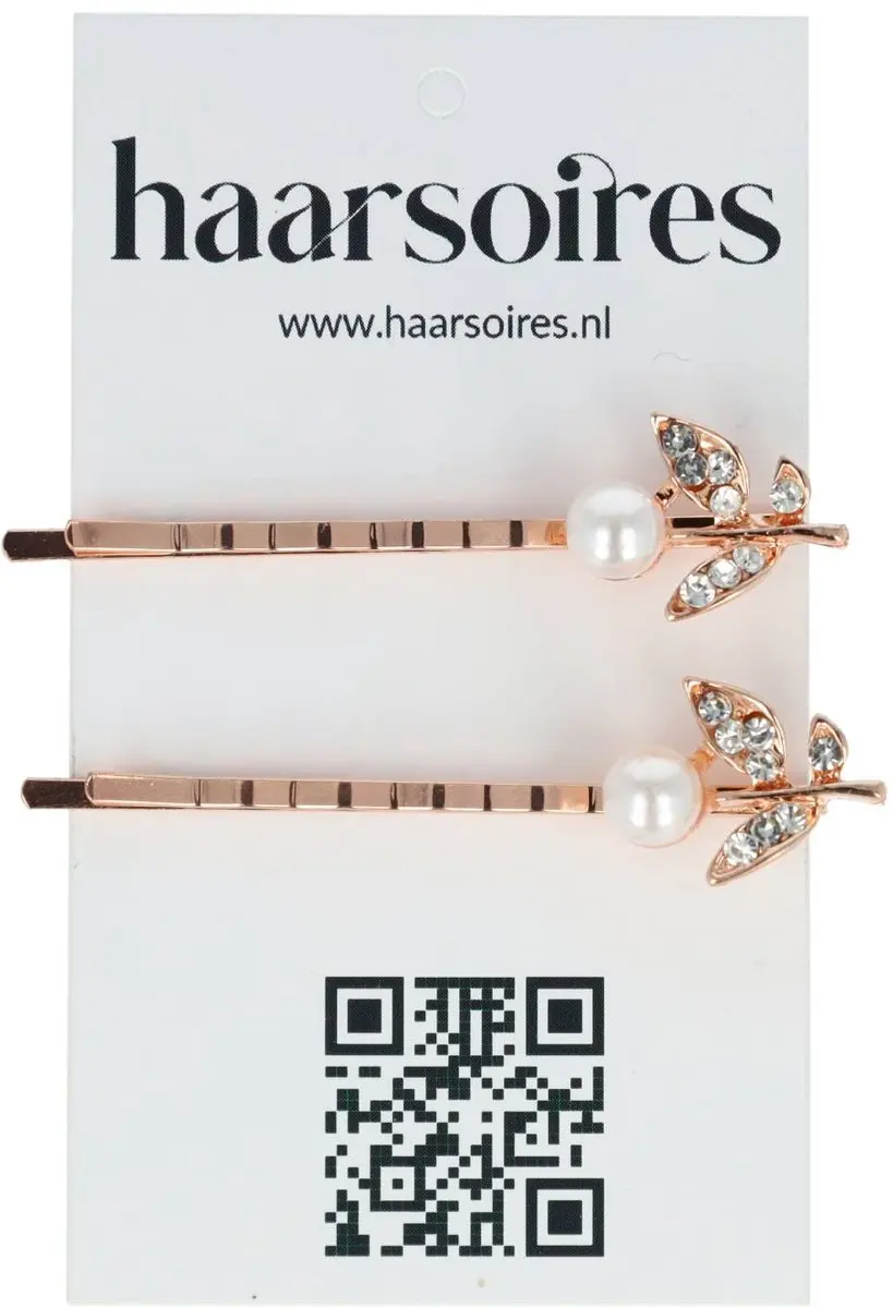 Haarsoires Schuifspeldjes 6cm - Bloem Parel Strass Koper - 2 Stuks